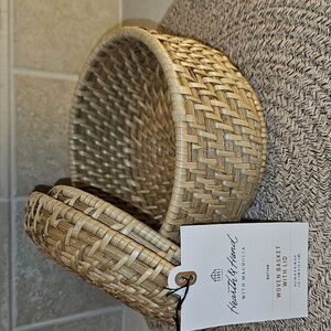 New Hearth & Hand Woven Rattan Basket with Lid - Natural Brown